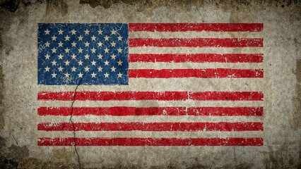 Distressed american flag on weathered urban wall