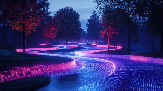 A neon-glowing interface where ideas flow like interconnected digital rivers