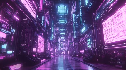 Fototapeta premium Futuristic neon city street