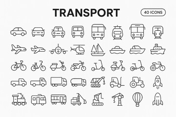 Transportation thin line icons. Editable stroke. Pixel perfect.