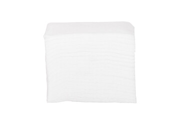 Stack of square white cotton pads isolated on white background
