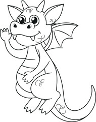 Cute fairy tale black-and-white dragon