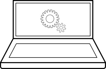 Laptop Screen Displaying Interlocking Gears: Minimalist Line Art