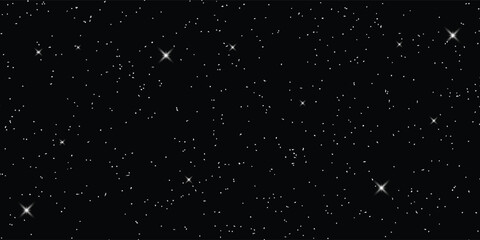 Night starry sky with bright stars. Vector stars on dark black background