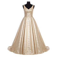 Elegant evening gown with intricate detailing and a flowing silhouette, perfect for formal occasions. cut out. transparent background