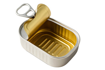 Empty Opened Rectangular Metal Can - Blank Sardine Tin Mockup - Food Packaging Template Isolated transparent background 