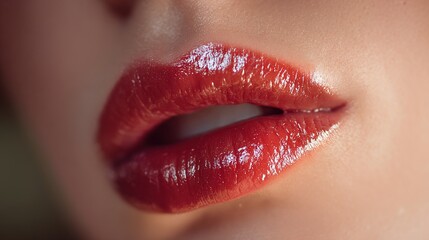 Glossy red lips with perfect texture, radiating elegance and allure
﻿