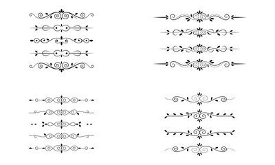 Decorative black ornamental dividers with vintage flourishes and elegant vector elements
