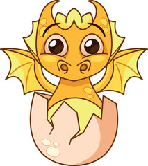 Cute dragon hatching from egg