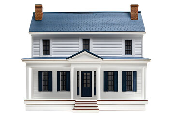 Detailed miniature model of a classic American colonial style house on black