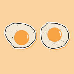 Vector illustration of two fried eggs sticker on orange background