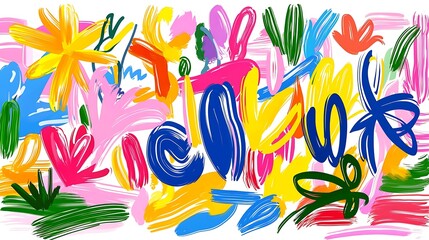 Vibrant Abstract Vector Pattern Featuring Colorful Brush Strokes and Shapes on White Background