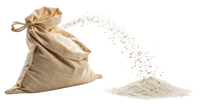 Flour Pouring from Burlap Sack, Isolated on Transparent Background, Food, Baking, Ingredient, Flour, Baking, Food
