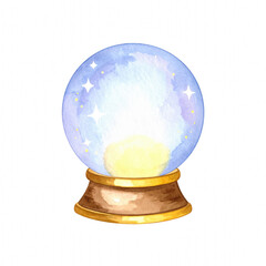 A decorative snow globe featuring a starry night design with a golden base. cut out. transparent background