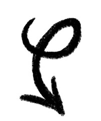 Doodle emphasis arrow vector icon. Arrow grunge art twist zigzag line, curve wave.