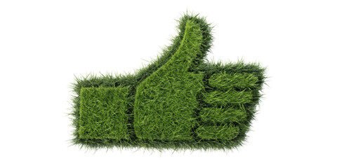 Grass Thumbs Up, 3D Render, Green Ecology Symbol, Isolated on Transparent Background, Eco, Sustainability, Positive