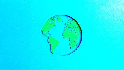 Fototapeta premium Eco friendly earth in papercut style on blue background