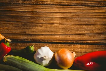 Various vegetables on wooden table