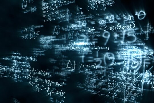 Digitally generated image of polynomial equations with solution