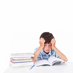 Cute pupil reading at desk