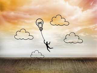 Light bulb balloon on wall with bright sky © vectorfusionart