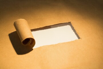 Close-up of torn paper of box