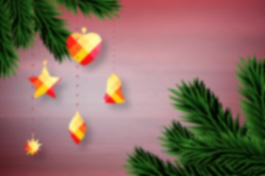 Fototapeta Blurred fir tree branches on wood