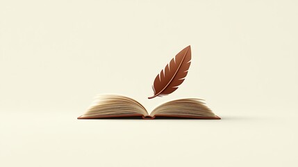 An open book with a feather floating above it