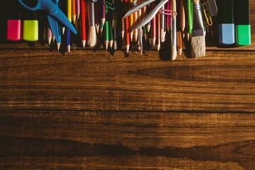 High angle view of color pencils on table