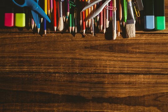 High angle view of color pencils on table