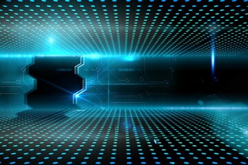 Doorway on technological glowing background