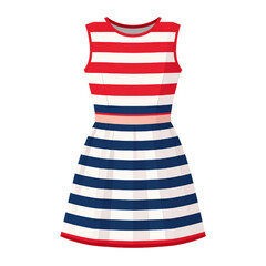 A colorful striped dress featuring red, white, and blue horizontal lines. cut out. transparent background