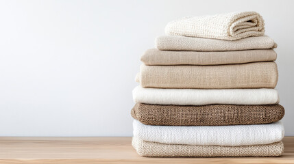 Soft neutral toned textile stack with linen and wool, creating cozy atmosphere