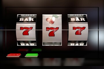 Slot machine showing numbers seven