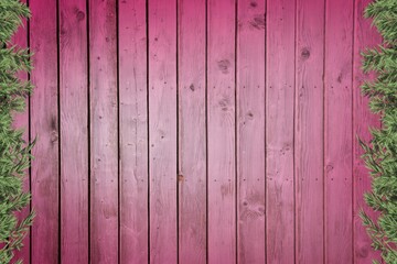 Plants forming frame against pink wooden fence