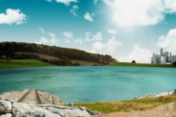 Scenic view of lake on sunny day