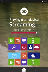 Digitally generated image of various computer icons with progress bar