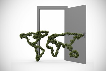 Topiary of world map at doorway