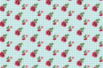Kitsch floral pattern wallpaper with roses