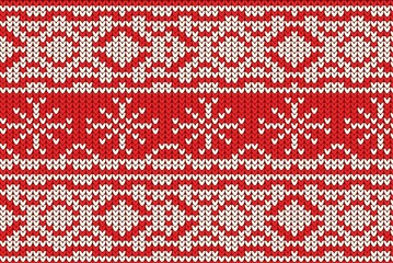 red knitting Christmas vector background snowflakes