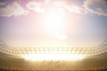 Flat design is showing stadium seating bowl with tiered rows, floodlights and curved roof trusses