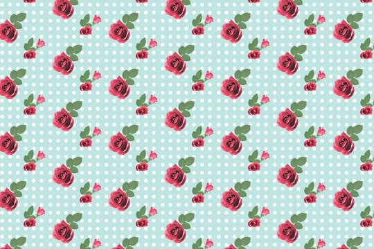 Fototapeta Kitsch floral pattern wallpaper with roses