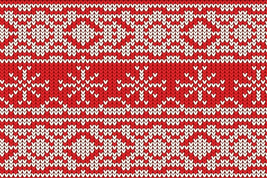 red knitting Christmas vector background snowflakes