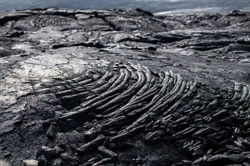 Detailed views of hardened lava formations from the Kalapana lava flow on Hawaii’s Big Island....