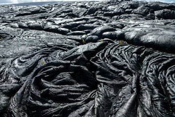 Detailed views of hardened lava formations from the Kalapana lava flow on Hawaii’s Big Island....