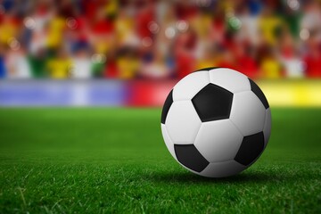 Close-up of soccer ball in soccer stadium
