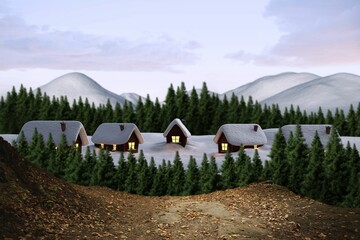 Digitally generated Cute village in the snow