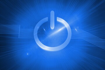 Glowing turn off button on blue background
