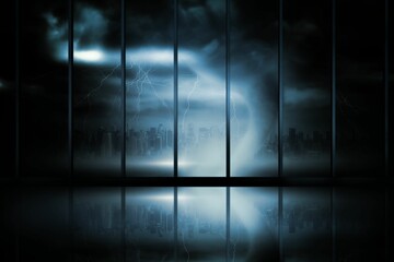 Room with large window looking on city © vectorfusionart