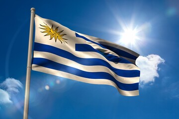 Uruguay national flag on flagpole